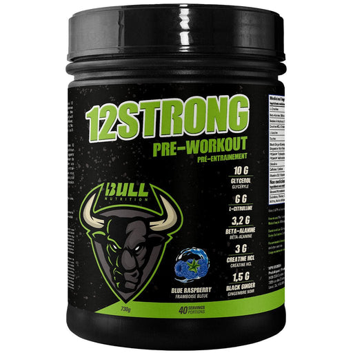Bull Nutrition 12Strong Pre-Workout, 40 Servings Blue Raspberry - SupplementSource.ca