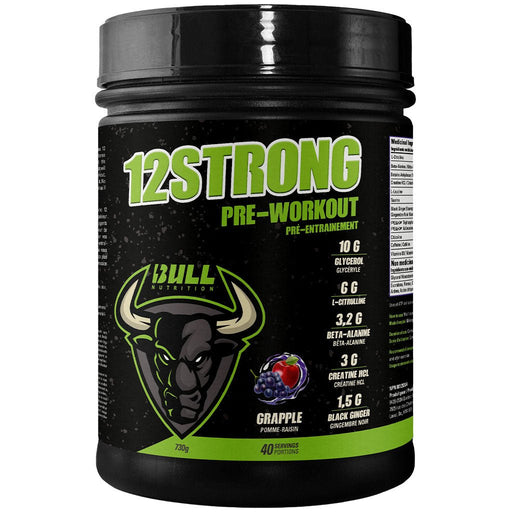 Bull Nutrition 12Strong Pre-Workout, 40 Servings Grapple - SupplementSource.ca