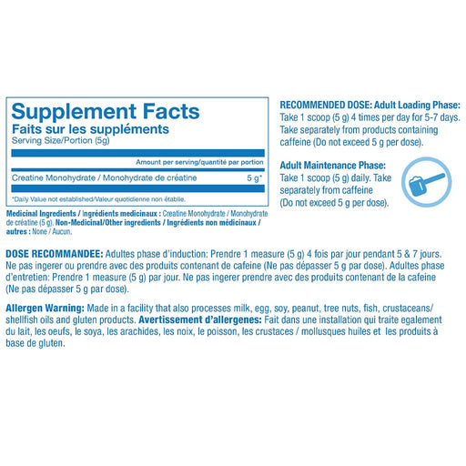 Confident Sports Creatine Monohydrate, 1100g Nutrition Panel - SupplementSource.ca