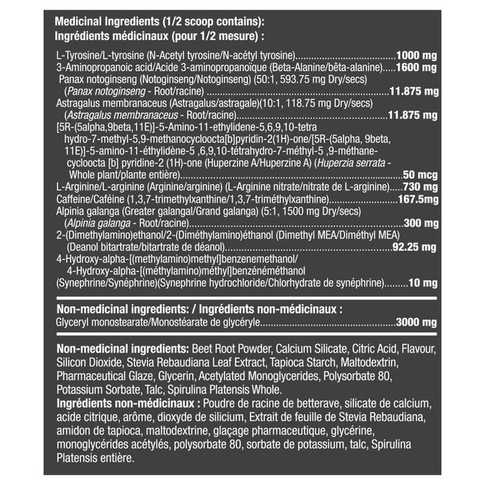 HD Muscle PreHD Black, 30 Servings Strawberry Mango Nutrition Panel - SupplementSource.ca