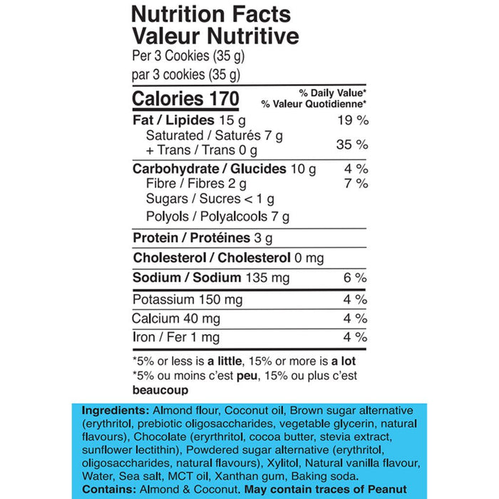 Sweet Nutrition Soft Baked Cookies - 12 x 70g Chocolate Chip Nutrition Panel - SupplementSource.ca