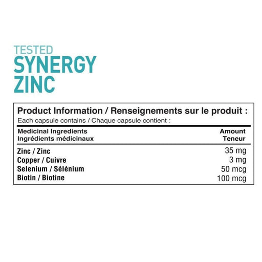 Tested Nutrition Synergy Zinc, 90 VCaps Supplementsource.ca