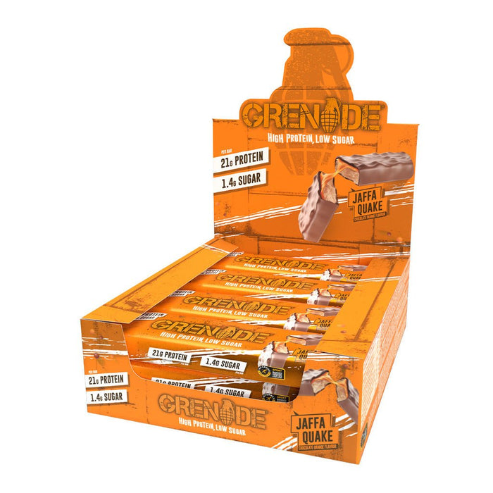 Grenade Bars 1 Box of 12 Bars Jaffa Quake - SupplementSource.ca