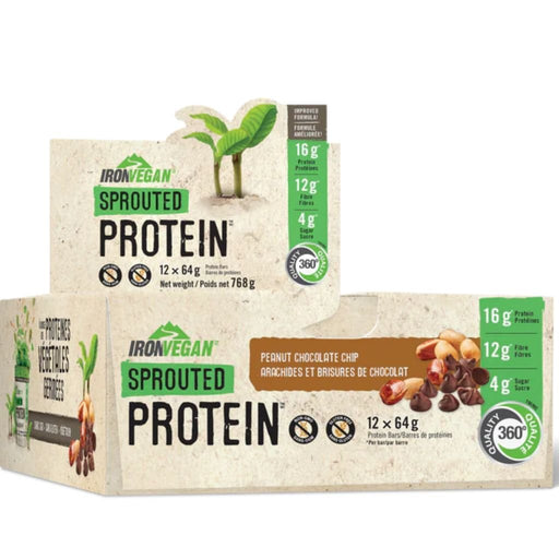 Iron Vegan SPROUTED PROTEIN BARS, 12/box Peanut Chocolate Chip - Supplementsource.ca
