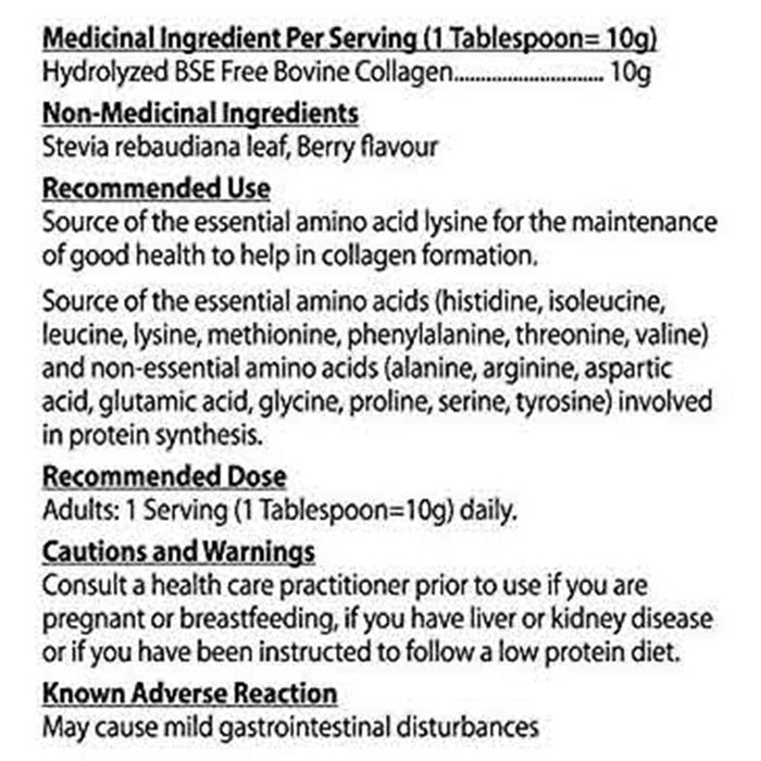 Nutridom Beauty Collagen 300 Powder nutritional profile - SupplementSource.ca