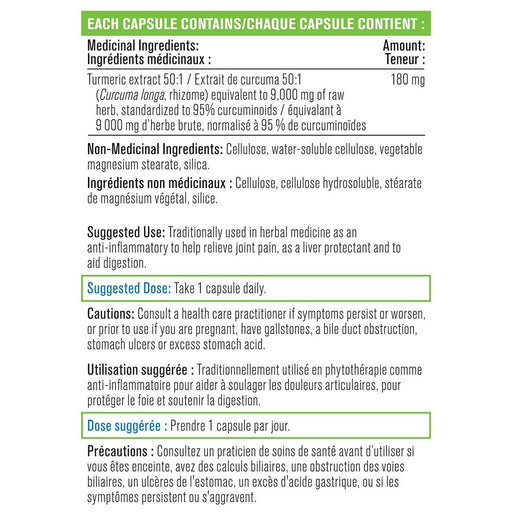 Progressive CURCUMIN TURMERIC, 30 Vcaps Nutritional Panel - SupplementSourceca