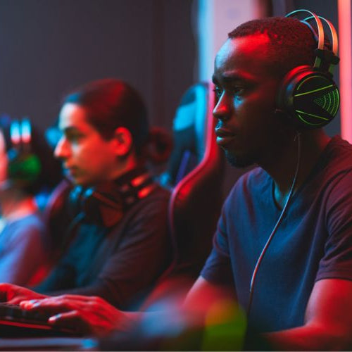 Group playing games during a competitive esports tournament.