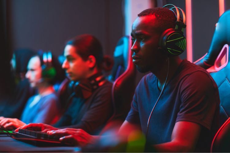 Group playing games during a competitive esports tournament.