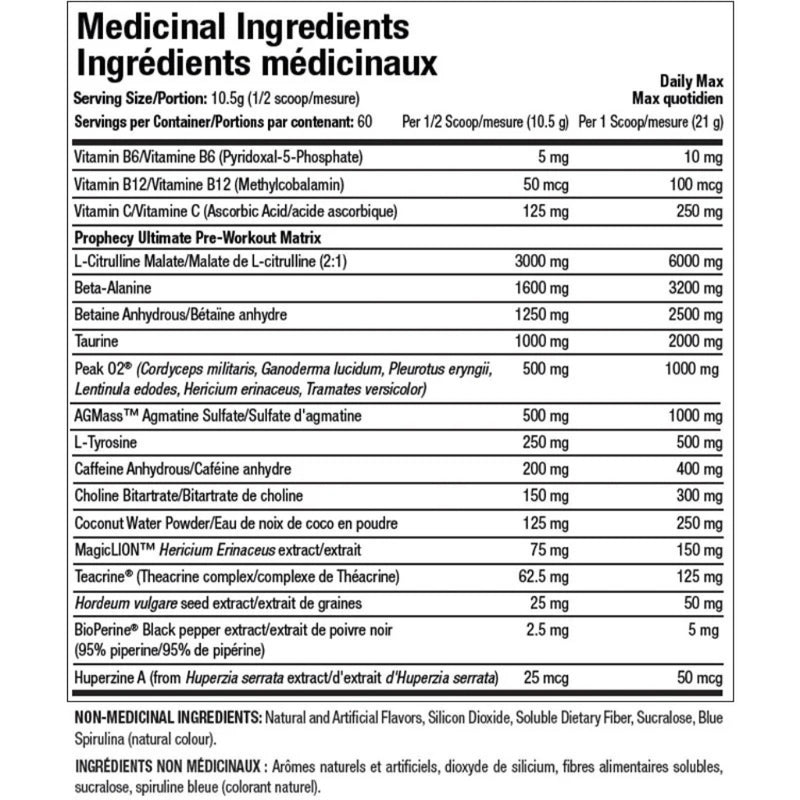 ANS Performance Ritual Ultra Pre-workout, 60 Servings Nutrition Panel - SupplementSource.ca 