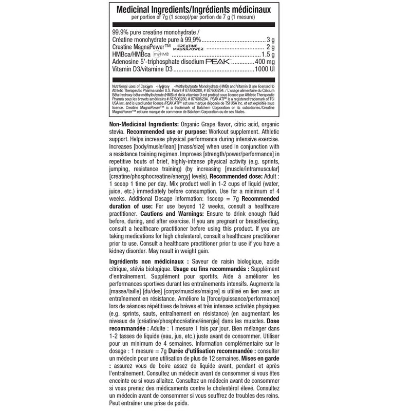 ATP Lab Myoprime, 30 Servings Organic Grape Nutrition Panel - SupplementSource.ca