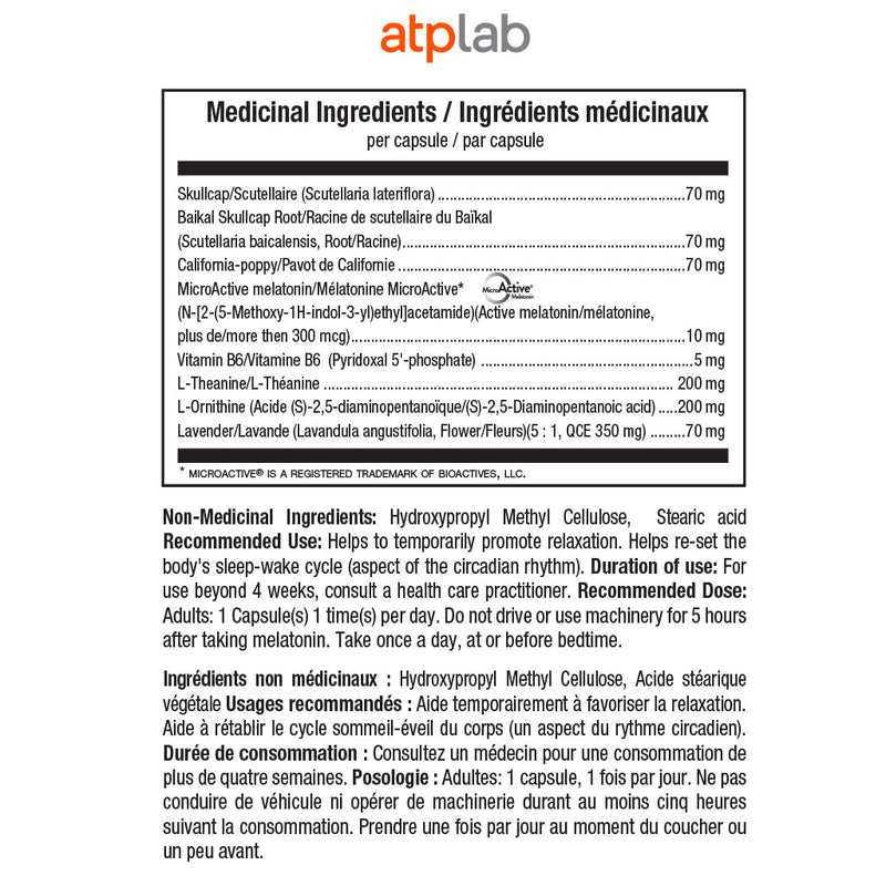 ATPLab Syner Sleep, 60 VCaps Nutrition Panel - SupplementSource.ca