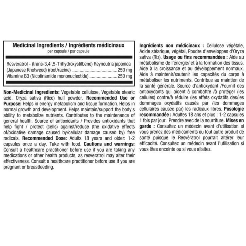 ATP Lab Trans Resveratrol + NMN Nutrition Panel, 60 Caps - SupplementSource.ca