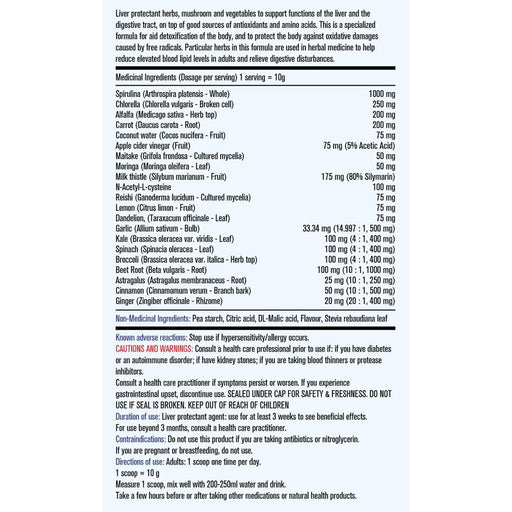 Active Green Pro Detox, 40 Servings Pineapple Nutrition Panel - SupplementSource.ca