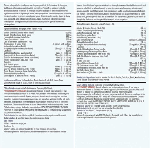 Active Green Pro IMMUNE & ANTIOXIDANTS, 40 Servings French Vanilla Nutrition Panel - SupplementSource.ca