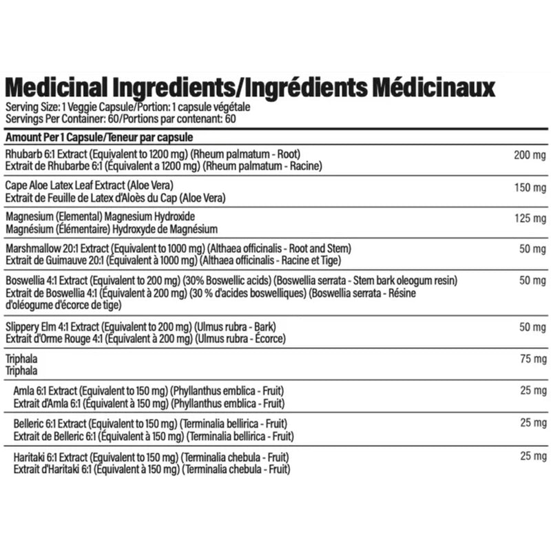 Aeryon Wellness Move It, 60 VCaps Nutrition Panel - SupplementSource.ca