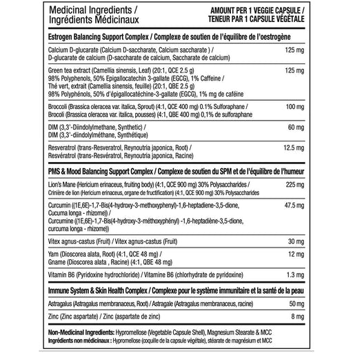 Aeryon Wellness Reclaim Hormonal Support, 60 VCaps Nutrition Panel - SupplementSource.ca
