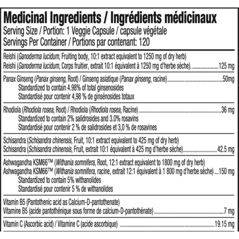 Aeryon Wellness U Got This Stress Support, 120 VCaps Nutrtitional Panel - SupplementSource.ca