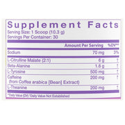 Alani Nu PRE-WORKOUT Galaxy Lemonade Nutritional Panel - SupplementSource.ca