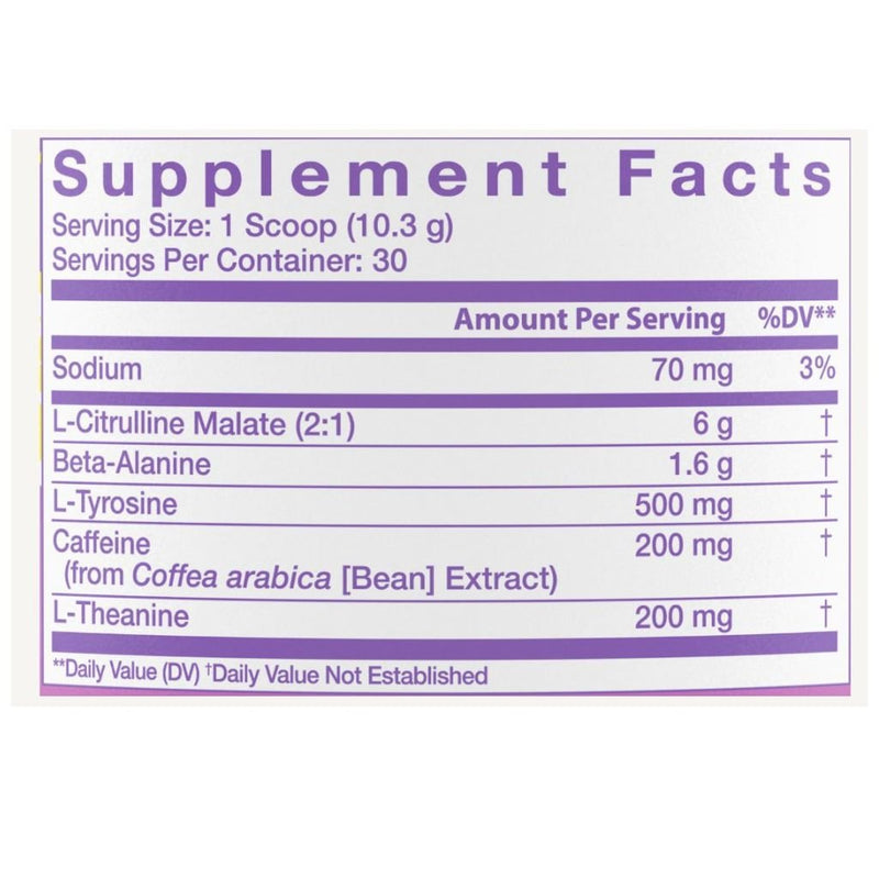 Alani Nu PRE-WORKOUT Galaxy Lemonade Nutritional Panel - SupplementSource.ca