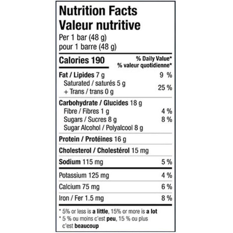 Alani Nu Protein Bars - 1 Box of 12 Bars Caramel Crunch Nutrition Panel - SupplementSource.ca