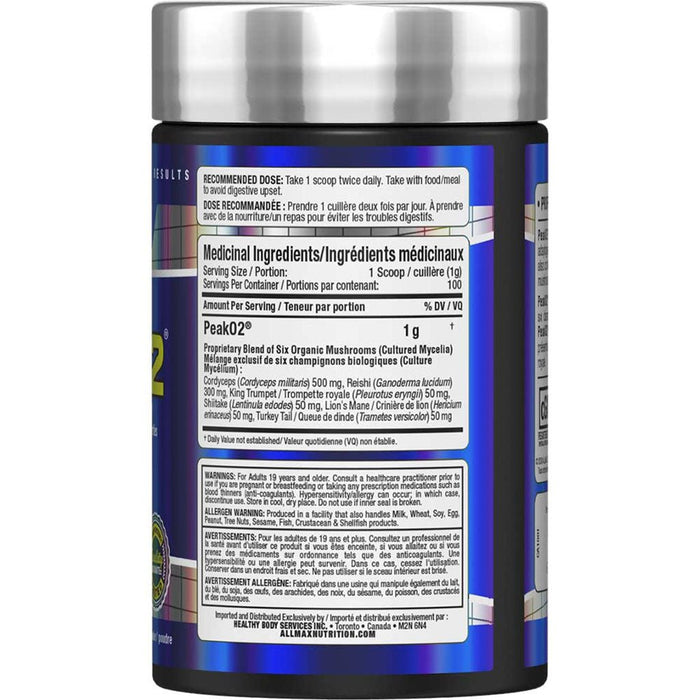 Allmax PeakO2, 100g Nutrition Panel - SupplementSource.ca