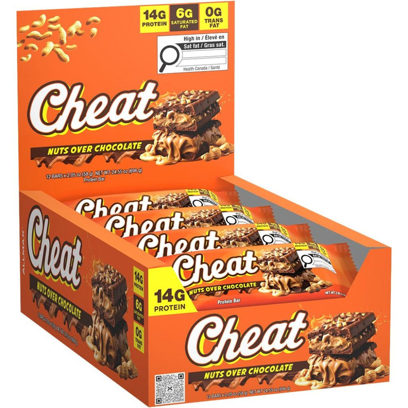 Allmax Cheat Protein Bar, 58g x 12 Bars/Box Nuts Over Chocolate - SupplementSource.ca
