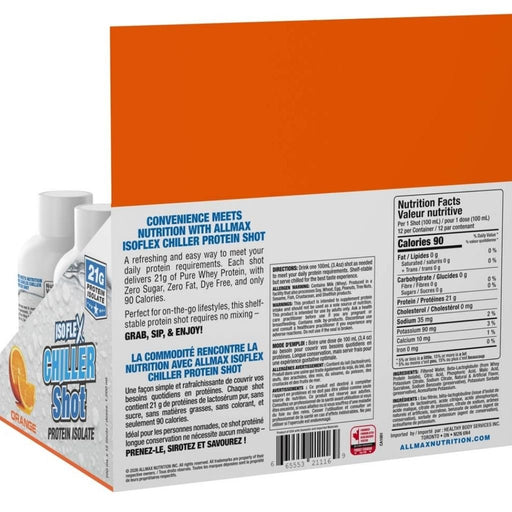 Allmax Isoflex Chiller Shot Nutrition Panel, Orange, 100ml x 12 Shots/Box - SupplementSource.ca