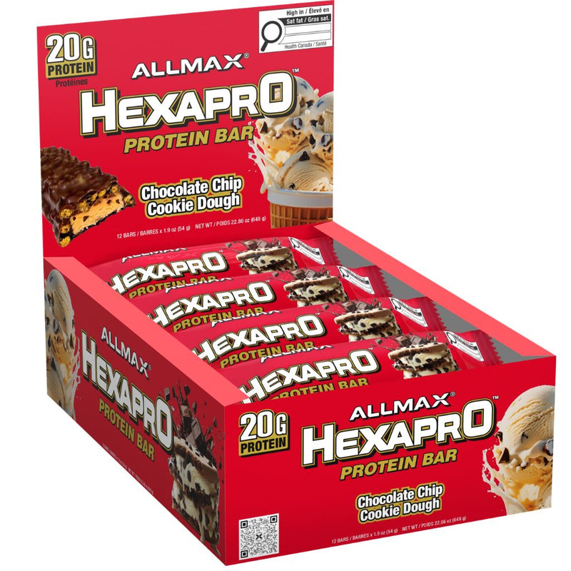 Allmax HEXAPRO PROTEIN BAR, 12 Bars/Box Chocolate Chip Cookie Dough - SupplementSource.ca