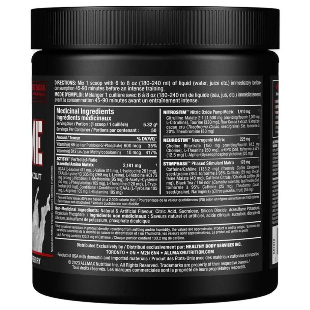 Allmax MusclePrime Nutrition Panel, White Raspberry - SupplementSource.ca