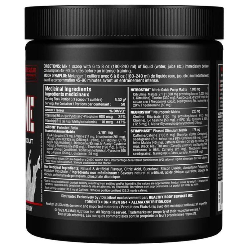 Allmax MusclePrime Nutrition Panel, White Raspberry - SupplementSource.ca