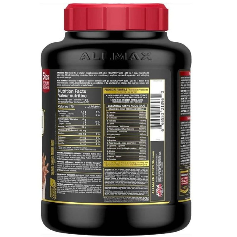 Allmax Hexapro 5lbs Chocolate Nutrition Panel - SupplementSource.ca