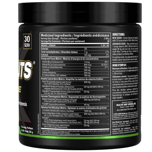 Allmax Rapidcuts Xtreme Lean Lemon Lime Nutrition Panel,  30 Servings - SupplementSource.ca
