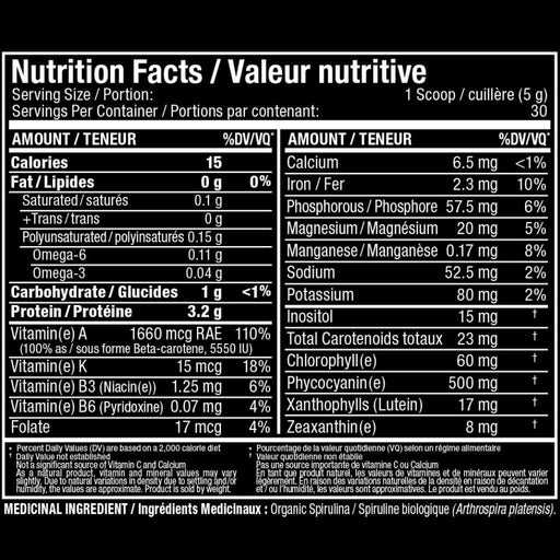 Allmax SPIRULINA, 30 Servings Nutritional Panel - SupplementSourceca