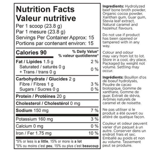 Ancient Nutrition Bone Broth Collagen Nutrition Panel, Chocolate Flavour, 357g - SupplementSource.ca