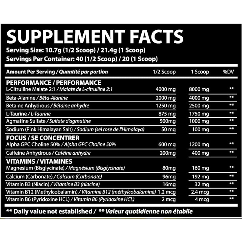 Ape-X Unleashed Pre-Workout Nutrition Panel - SupplementSource.ca