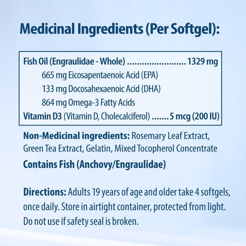 AquaOmega High EPA Omega-3 3456mg, 120 Softgels Nutrition Panel - SupplementSource.ca