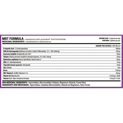 Athletic Alliance MRT, 56 Capsules Nutrition Panel - SupplementSource.ca