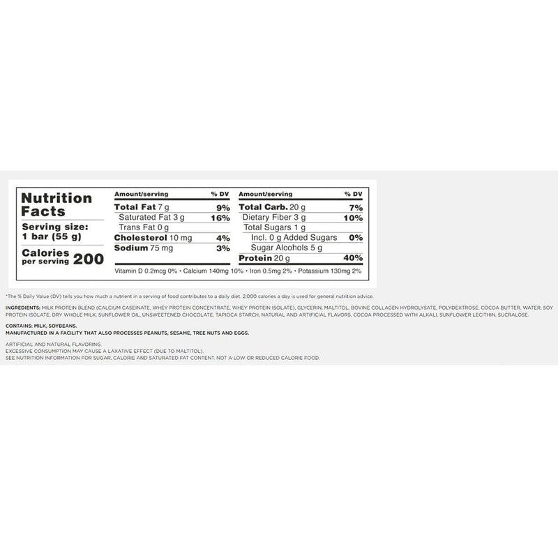 Barebells Protein Bar Cookies & Cream Nutrition Panel - SupplementSource.ca