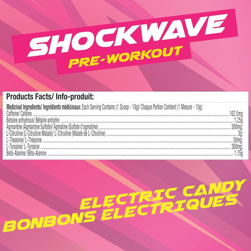 Base Pro Nutrition Shockwave Pre-Workout, 40 Servings Electric Candy Nutrition Facts  - SupplementSource.ca