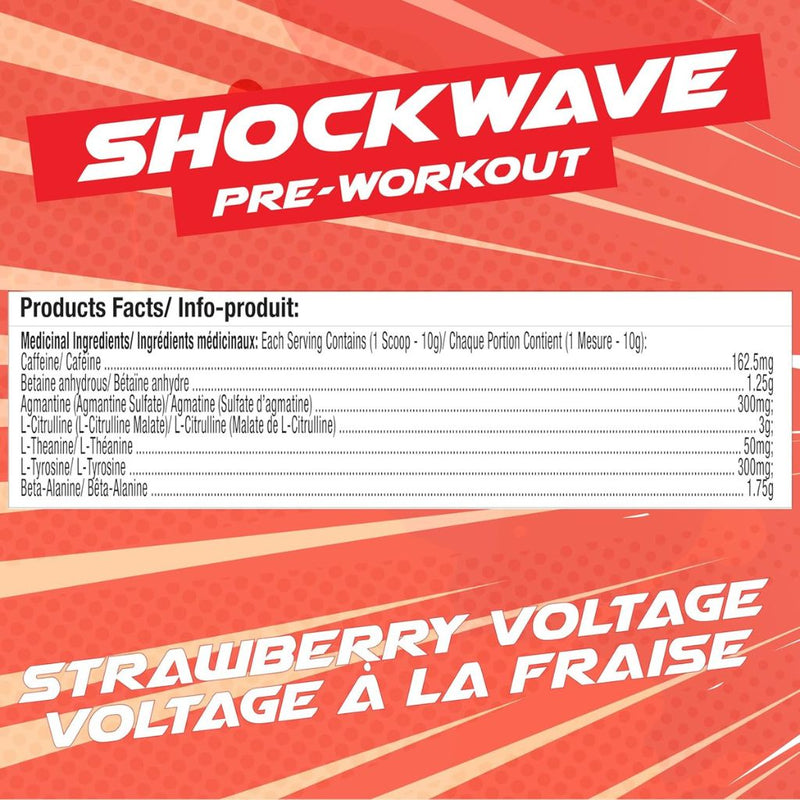 Base Pro Nutrition Shockwave Pre-Workout, 40 Servings Strawberry Voltage Nutrition Facts  - SupplementSource.ca