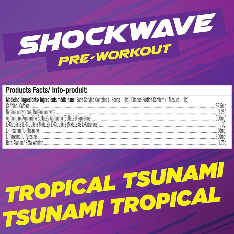 Base Pro Nutrition Shockwave Pre-Workout, 40 Servings Tropical Tsunami Nutrition Facts  - SupplementSource.ca