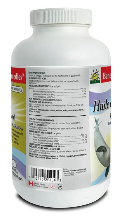 Benemax Remedies Seal Oil Nutrition Panel - SupplementSource.ca