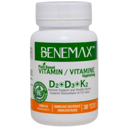 Benemax Vit D2 D3 and K2, 30 softgels - SupplementSource.ca