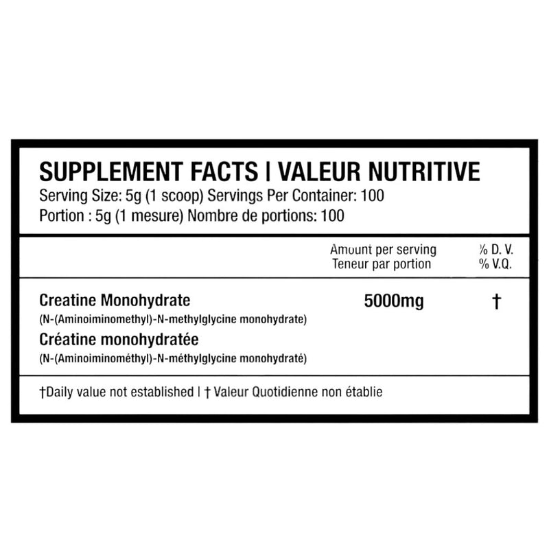 Beyond Yourself Creatine Monohydrate, 100 Servings Nutritional Panel - SupplementSource.ca