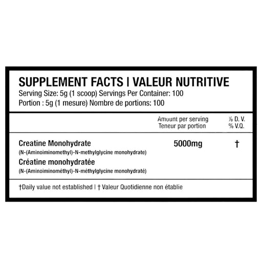 Beyond Yourself Creatine Monohydrate, 100 Servings Nutritional Panel - SupplementSource.ca