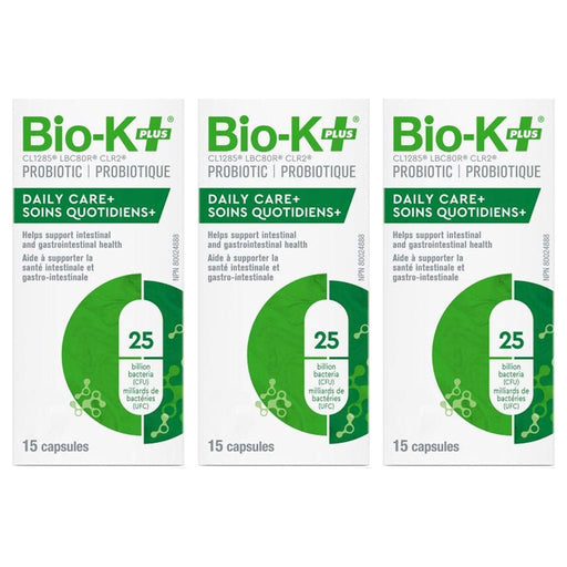 Bio-K Plus PROBIOTIC DAILY CARE+ 25B, 3x15 VCaps (3-Pack) - SupplementSource.ca