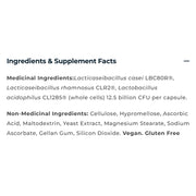 Bio-K Probiotic 12.5B, 30 VCaps Ingredients/Supplement Facts - SupplementSource.ca