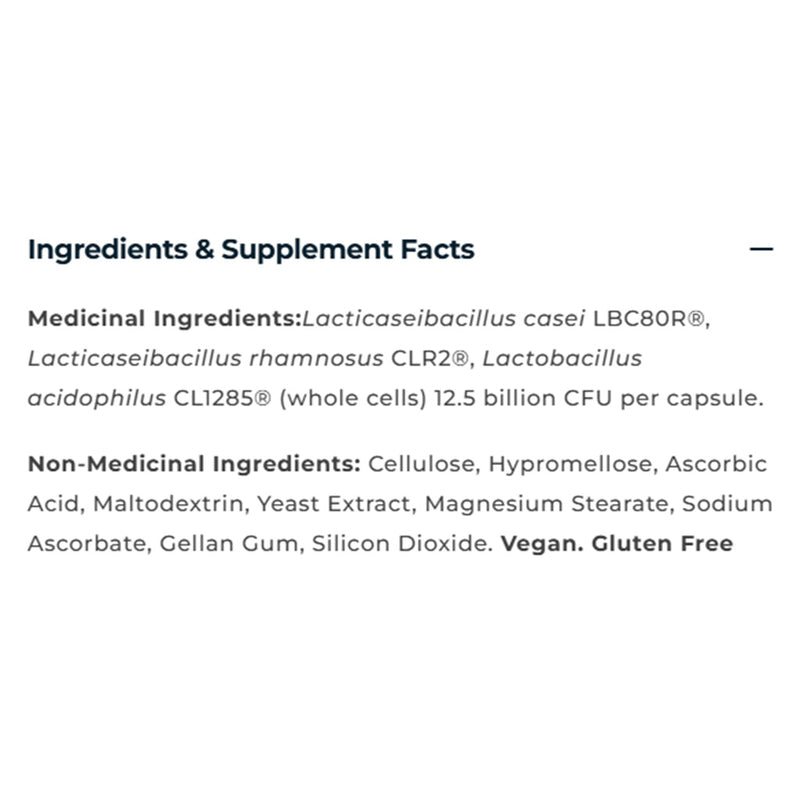Bio-K Probiotic 12.5B, 30 VCaps Ingredients/Supplement Facts - SupplementSource.ca