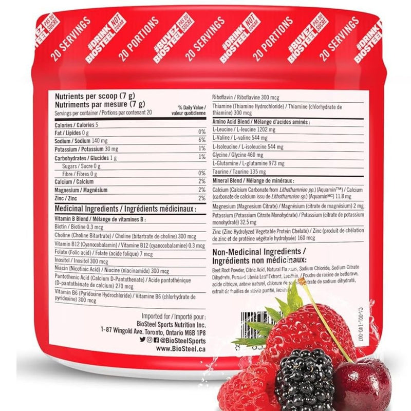 BioSteel Hydration Mix 20 Servings Nutritional Panel - SupplementSource.ca