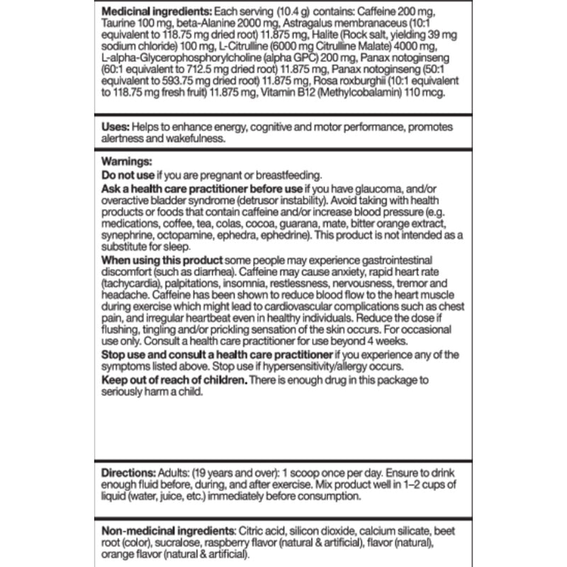 Bucked Up Bucked Up, 25 Servings Nutrition Panel - SupplementSource.ca
